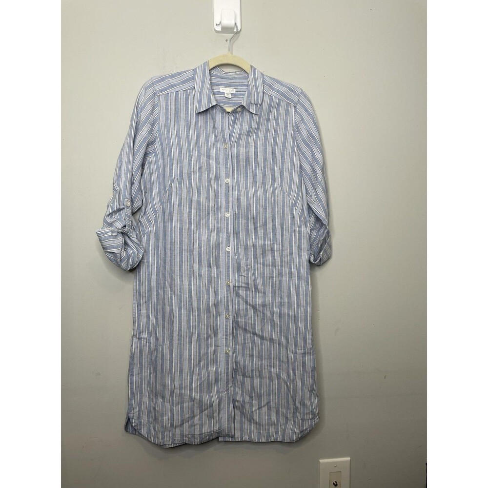 J. Jill Shirt Dress Womens Petite Small Blue Stripe Love Linen Lagenlook Minimal